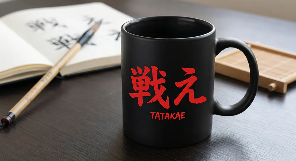۱۰ ایده چاپ ماگ برای طرفداران انیمه (طرحهای خاص) 4 کلمه “Tatakae” (بجنگ) یا “Dattebayo” (تکیه کلام ناروتو)