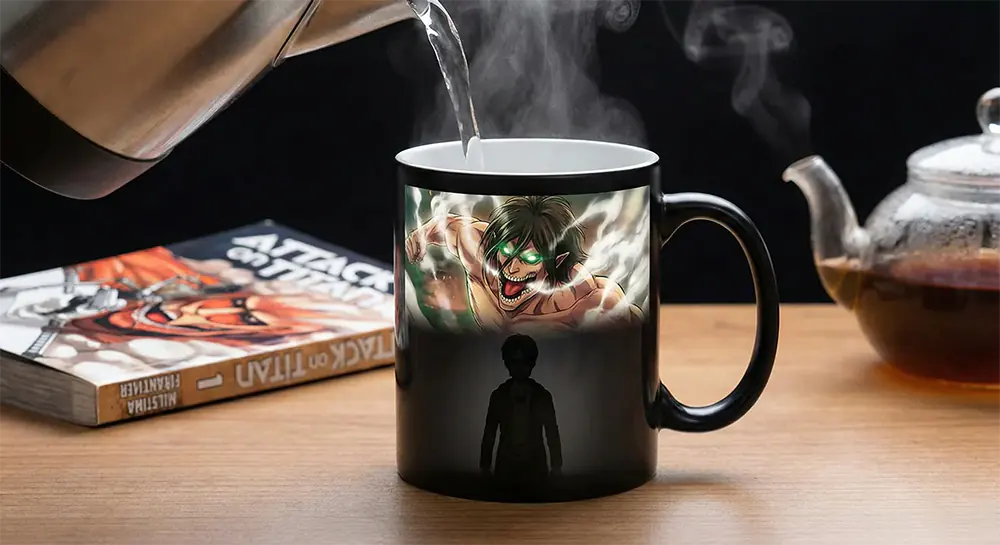 ۱۰ ایده چاپ ماگ برای طرفداران انیمه (طرحهای خاص) 3 Eren Yeager (ارن یگر) رو ماگ جادویی