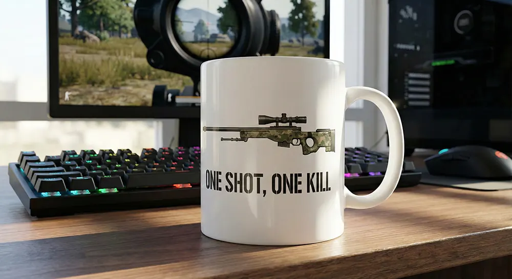 ۱۰ ایده خفن چاپ روی ماگ برای پابجیبازهای حرفهای 7 ماگ اسکین گان One Shot, One Kill-AWM