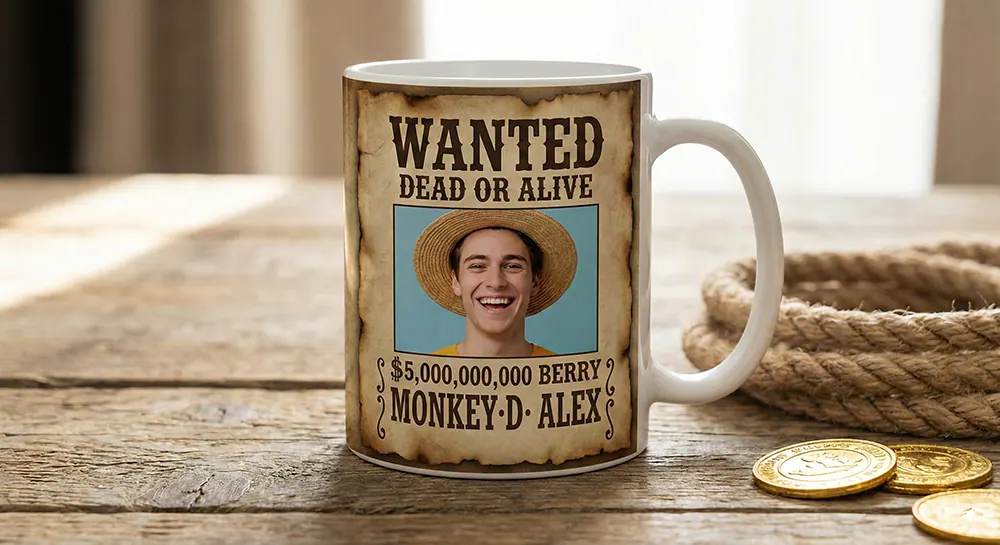 ۱۰ ایده چاپ ماگ برای طرفداران انیمه (طرحهای خاص) 6 پوستر "Wanted" لوفی یا زورو با همان کاغذ کاهی رنگ و مبلغ جایزه (Bounty).