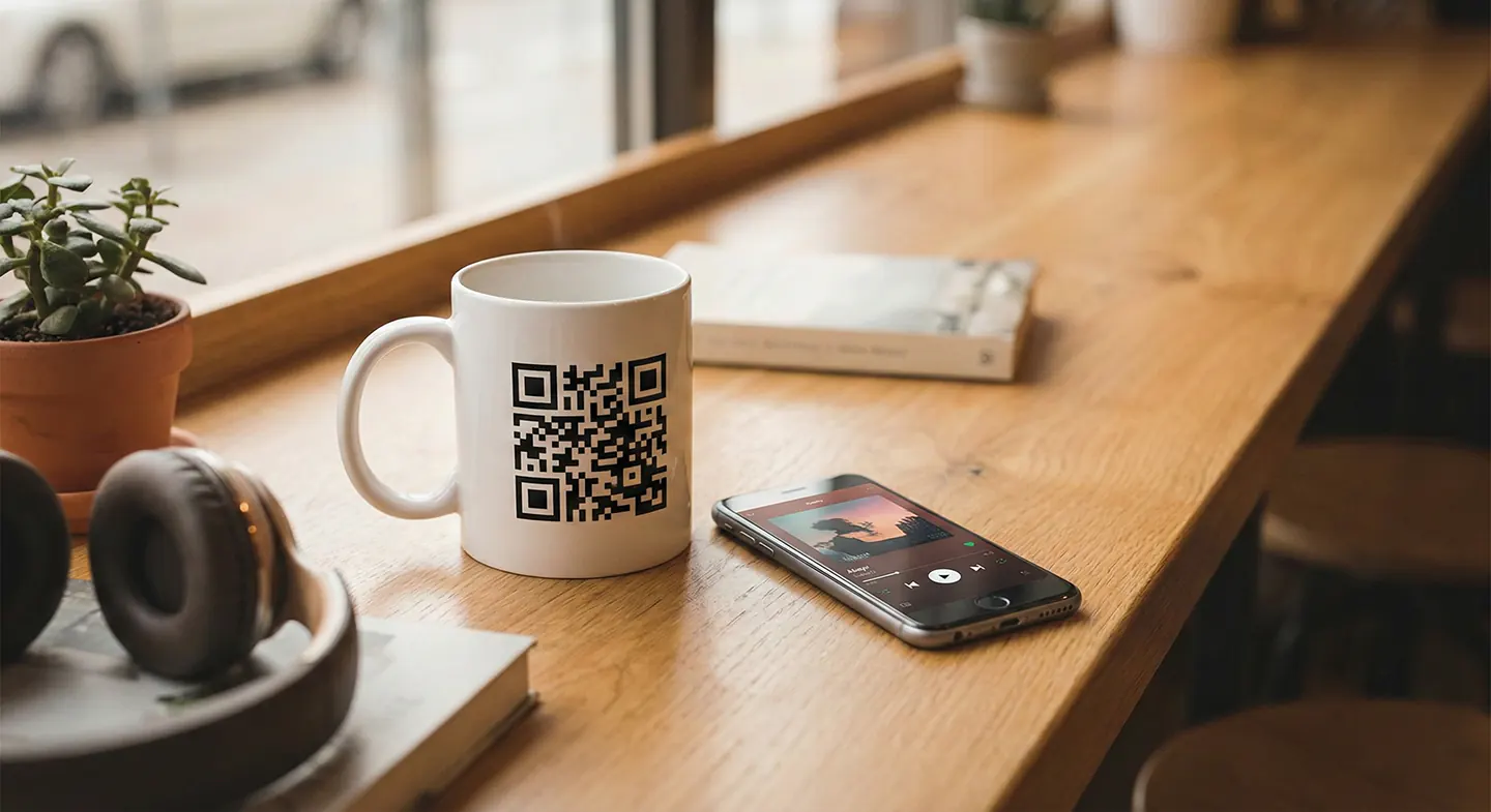 چاپ بارکد روی ماگ ❤️ هدیه دادن فیلم و آهنگ به همراه ماگ 3 هدیه یک پلی لیست اهنگ به همراه ماگ